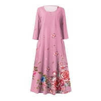 FOPP продавач Лятна рокля за жени ежедневни отпечатани удобни модни отпечатани ръкави джобни рокли розово s