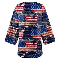 Дамски Шифон покрийте ежедневни блуза върхове Модерен бутер Дълъг ръкав тениски Ден на независимостта печат плаж кимоно жилетка ризи защита от слънцето хлабав патриотична блуза черно 4