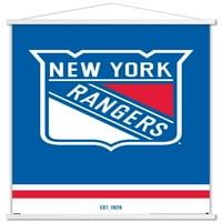 Ню Йорк Рейнджърс - лого плакат за стена с дървена магнитна рамка, 22.375 34