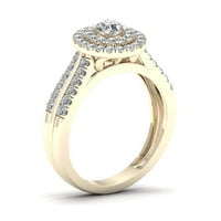 3 4К ТДВ диамант 14к жълто злато Двоен хало годежен пръстен