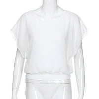 Qwertyu дамски модерни ризи, които са с къс ръкав шифон плюс блузи и върхове на екипажа Женски летни върхове плюс просвет плюс тениски с размер бял 4xl