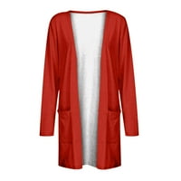 Дамска есенна мода, жилетка пуловери за жени леки, солидни дълги ръкави ежедневни върхове блуза с джобна жилетка червено