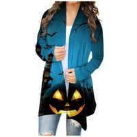 Yubatuo Женски моден ежедневен Хелоуин печат с дълъг ръкав Midi Cardigan яке палта за жени небесно синьо 4xl