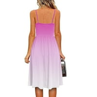 Дамски рокли женски градиент рокля v шия без ръкави тънък тънък рокля за свободното време за жени горещо розово m