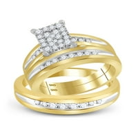 Солидна 10k два тона бяло и жълто злато негово и нейното кръгло диамантен клъстер съвпадаща двойка три пръстена булчински годежен пръстен сватбени ленти комплект Ct.