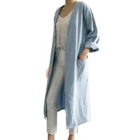 Летни жилетки за жени леки плюс размер плътно цвят с джобове със средна дължина жилетка ежедневно яке син XL