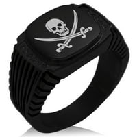 Пиратски череп и мечове от неръждаема стомана CZ оребрен игла за игличка модел мотоциклет полиран пръстен