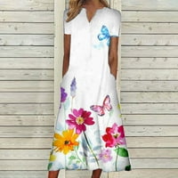 Yuwull летни рокли за женски небрежна рокля с раирана флорална щампа с късо ръкав макси рокли на разтвор