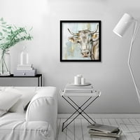 AmericanFlat - Headstrong Cow от Pi Creative Art - Black Framed Print 14 x14