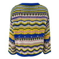 Odeerbi пуловери за жени модерни отпечатани дълги о-изкопани ръкави стил свободни пуловери Дами върхове синьо