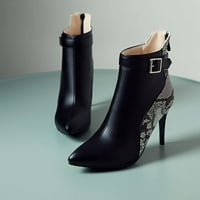 Symoid Womens Booties-Есен зимен пискюл дебела пета с висок ток надхълха средни ботуши черни 43