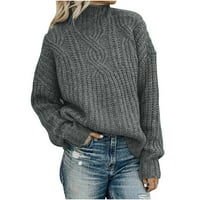 Дамски моден солиден пуловер с дълъг ръкав свободен пуловер за плетене на костенурка