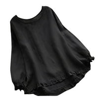 Таголд есенни дрехи с дълги ръкави ризи за женски върхове, женски моден солиден цвят дълги ръкави блуза кръгла странична страна на гъбички случайни върхове