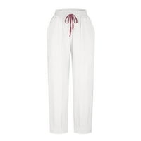 Qinhving женски памучни памучни бельо с широки панталони на краката ежедневна еластична талий панталони обикновени разхлабени плажни панталони панталони