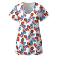 Bazyrey Womens Summer Tops Графична отпечатана блуза женска кръгла шия модерен къс ръкав ден за независимост отгоре Купете получаване 3