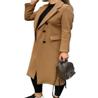 Voguele Women Изтичайки облекло с дълъг ръкав палто V Neck Jacket Winter топли палта вълнени каки m