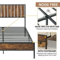 Пълна рамка за легло с табла за дърво, платформа метална рамка за легло кралица с тежки стоманени летви, по-здрава, без шум, не е необходима bo пружина
