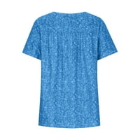 Boho Floral Print Tops за жени плюс размер плисирани тениски за шия на врата Лятна мода късо ръкав Разхлабена туника блузи отгоре