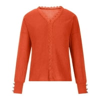 Voncos жени дълги ръкави върхове блузна тениска- небрежни v копчета за врата дантела твърд цвят есен и зимен моден клирънс блузи за жени обличане на оранжев размер l