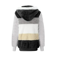 SHOMPORT Жени Модни цветни блок Термично палто Топла качулка с цип размито зимно яке с джобове