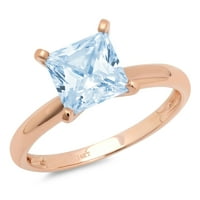 2ct Princess Cut Blue симулиран диамант 18K розово злато годишнина годежен пръстен размер 4.25