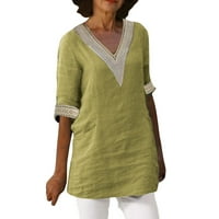Женски летен масивен цвят v Вратна ръкав памук и спално бельо небрежна тениска