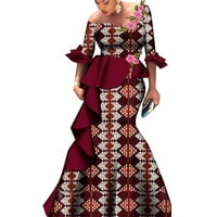 Bintarealwa African Bazin Half Flare Ruffle Lang рокля с бродир WY9048