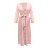 Дамска рокля дамска мода в-врата Дълъг ръкав плътен цвят Розов ШЛ