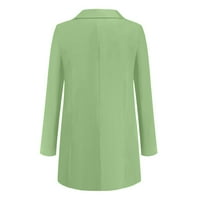 отворете Предните джобове жилетка костюм дълъг ръкав Официален топ блуза леки якета за жени зелен ХХХЛ