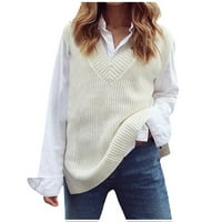 Cuhas дамски модни пуловери за жени плюс размер ежедневно V-образно пуловерно риза сблъсък цвят без ръкави суичъри за жени бели 2x