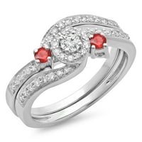 Колекция DazzlingRock 14k кръг Ruby & White Diamond Twisted Swirl Bridal Halo годежен пръстен, бяло злато, размер 7.5