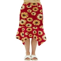 Женска пола със слънчогледов принт, ръчен подгъва висок дизайн на талията Droopy Summer Clothing