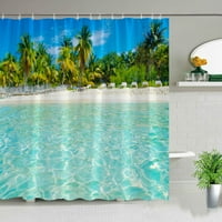 Хавайски пейзаж на открито душ завеса остров плаж кокосов тропически океан естествен пейзаж висяща завеса за баня декор комплект