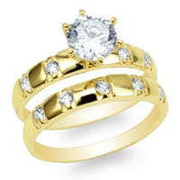 Дамски комплект 10к жълто злато кръг сватба Модел пасианс пръстен размер 4-10
