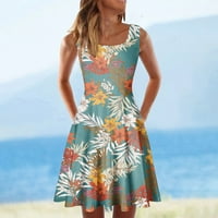 Летни рокли aoujea плюс рокли с размер за жени ежедневни без ръкави на екипаж на летен печат за спестявания на плаж до 30%отстъпка от зелено xl