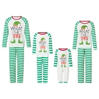 Коледна пижама за семеен съвпадащ комплект, дълъг ръкав елф буквени върхове + райе