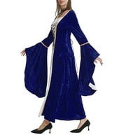 MeetOtime Womens Renaissance рокля Дълга тромпет ръкав дантела средновековна макси рокля квадратна врата готическа винтидж рокля рокля