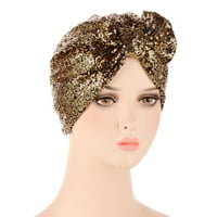Manxivoo Hats жени мюсюлмански тюрбан Hatbow Sequins Hair Bonnet Head Шал за опаковане на корица Женски шапки многоцветни