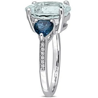 Миабела Дамски 5-КТ лед Аквамарин Лондон Блу топаз диамант стерлингов Сребърен 3-каменен пръстен