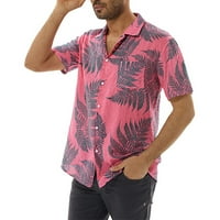 Лято Модерен клирънс мъжки ризи мъжки мода Етнически къс ръкав Случайни печат хавайска риза блуза тениска розов ХХХЛ