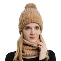 Комплект плетена шапка шия по-топли родител-дете помпом ивита еластична ветроустойчива поддържане на топло сгъстено есен wint