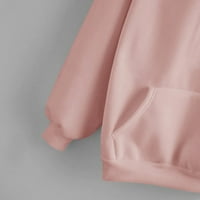 Fsqjgq Голяма суичър за жени корейски модни качулки с джобни дълги ръкави солидни теглене на пуловер тийнейджърки падане върхове розови xxl