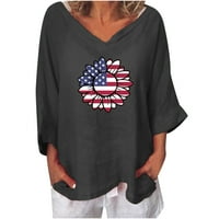 PBNBP Женски щастлив 4 -ти юли памучно бельо модна тениска на американско знаме тениска v Вратни ръкави върхове Бизнес ежедневни върхове за жени