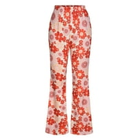 Тауоп Дамски панталони Капри за летни панталони за жени Дамски ежедневни дълги панталони Висока талия летни отпечатани панталони червено 12