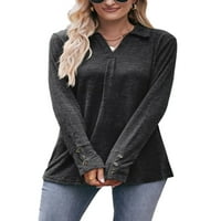 Zodanni v блуза за шия за жени поло пуловер дълги ръкави обикновени ризи твърди цветове върхове тройници тъмно сиво l