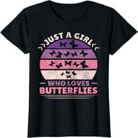 Жените върха просто момиче, което обича пеперуди жени сладък любител на пеперудите тениска с къс ръкав ризи черен тройник