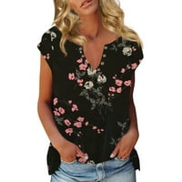 Ханас Дамски Топ мода летни дамски модни ежедневни Бохо флорални ежедневни тениска къс ръкав в врата блуза върхове Черно л
