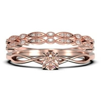 Безкраен Цикъл 1. Каратов годежен пръстен с кръгла форма Морганит, усукана Сватбена халка в сребърно сребро с покритие от 18К розово злато, Трио комплект, съвпадение,