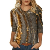 Mafytytpr v ризи за дълъг ръкав за жени, женски модни отпечатани ръкави със средна дължина тениска с v-образно деколте