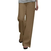 Дамски широки крака ежедневни панталони памучно бельо със солиден цвят Straght крак палацо панталони панталони панталони